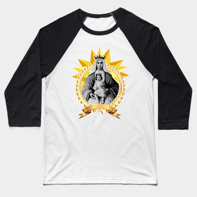 Our Lady Holy Mary and Baby Jesus Baseball T-Shirt by Marccelus